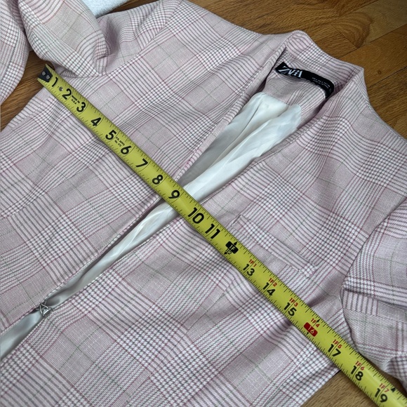 Zara Petal Pink Checkered Plaid Open Front Jacket Blazer Sm Easter Office Pastel - Picture 5 of 15